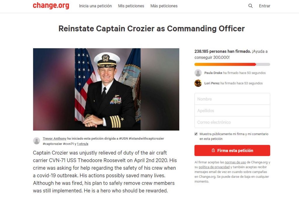 El regreso de Crozier a la Armada recibió más de 200.000 peticiones