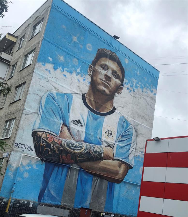 Grafiti del delantero de la selección argentina Lionel Messi