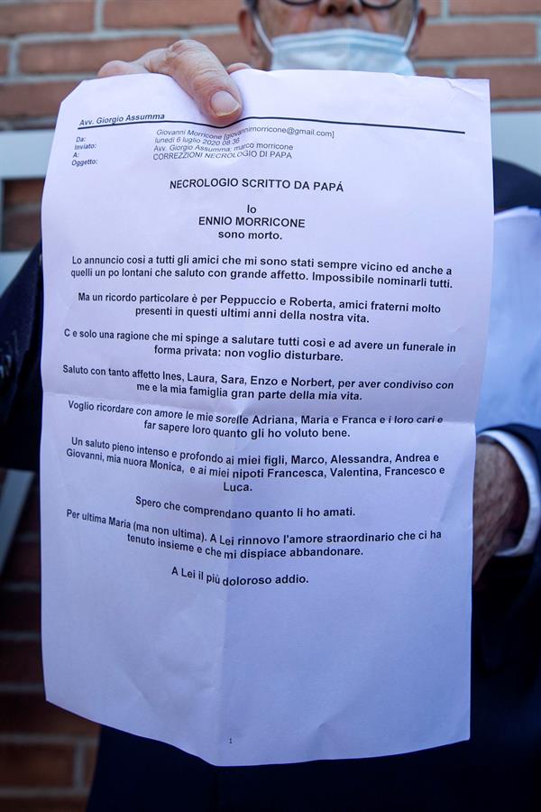 La carta de despedida de Ennio Morricone