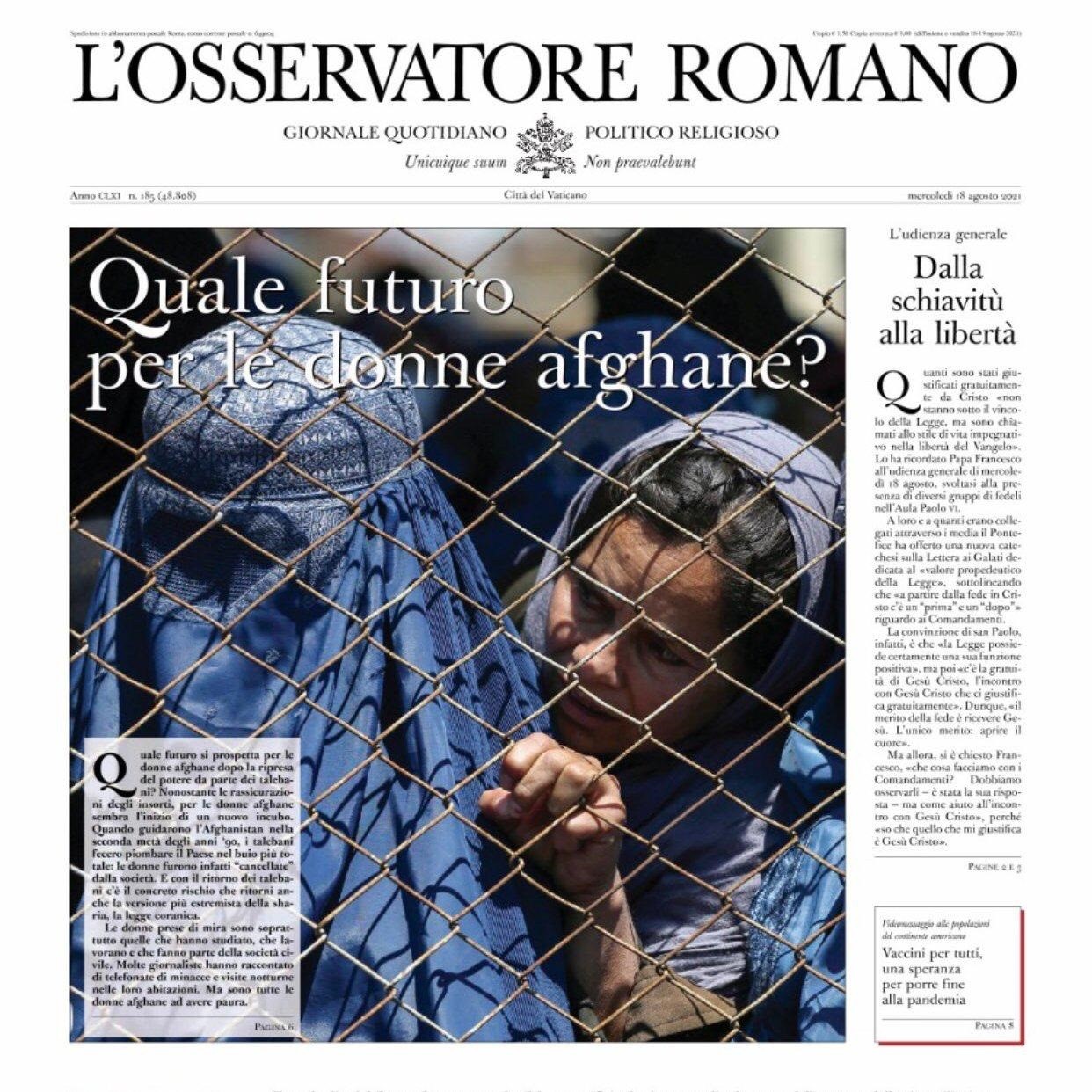 Periódico del Vaticano pone en la portada a mujeres de Afganistán