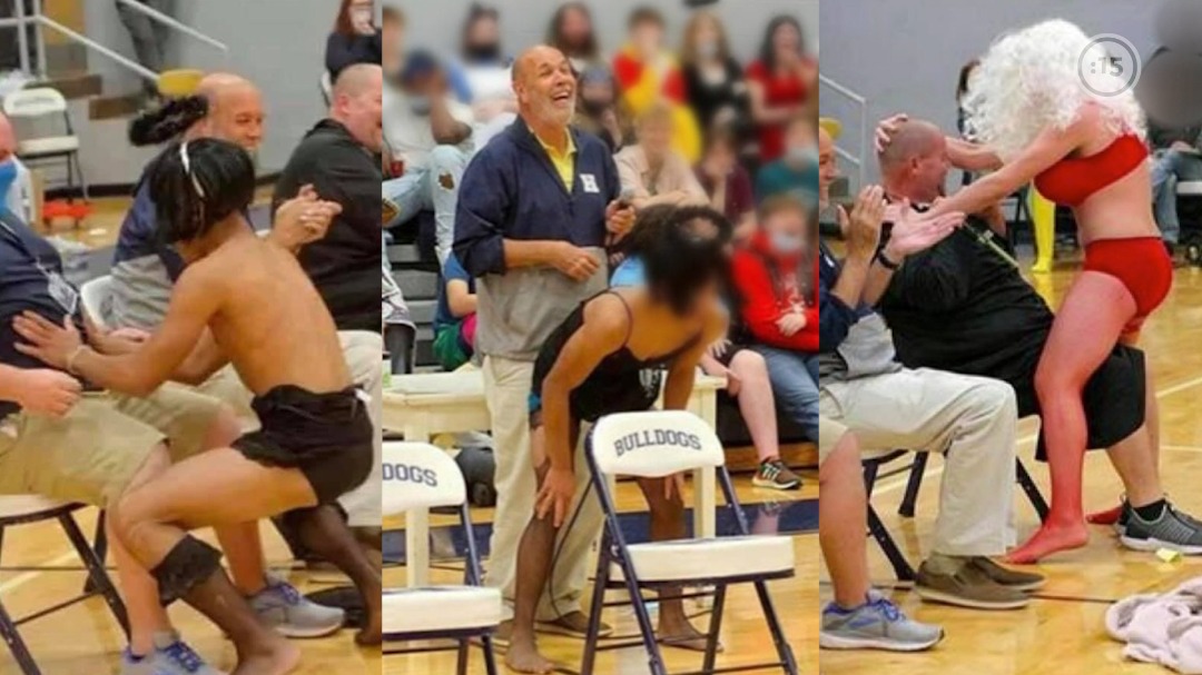 ¡Imágenes sensibles! Estudiantes con poco ropa hacen un espectáculo para los maestros en Kentucky