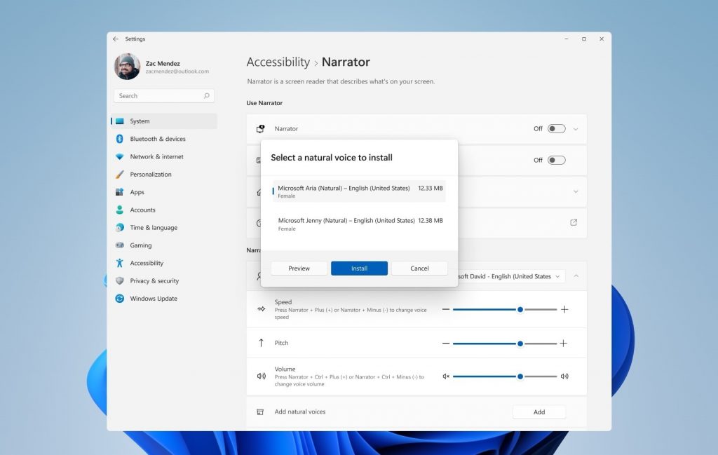 Windows 11 presenta dos nuevas voces para la aplicación Narrador: Jenny y Aria