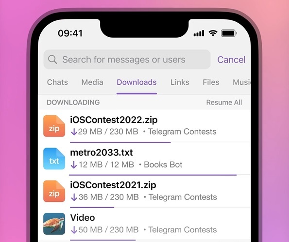 Telegram introduce un gestor de descargas de archivos