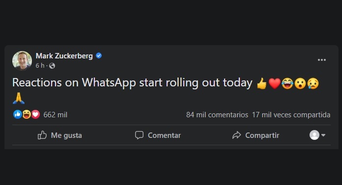 Las reacciones a los mensajes de WhatsApp ya están disponibles