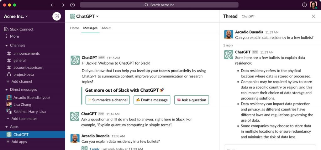 Slack usará la inteligencia artificial de ChatGPT