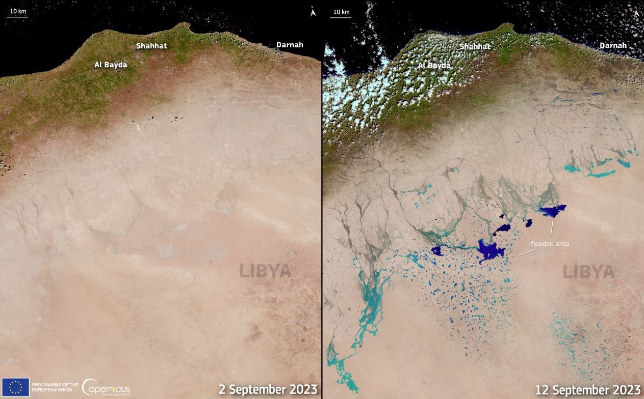 La tormenta Daniel dejó lagos en el desierto que son visibles desde el espacio