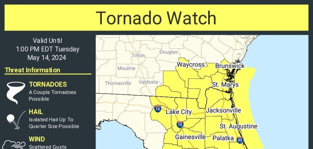 Activan vigilancia de tornado para los condados de Flagler, Marion y Sumter