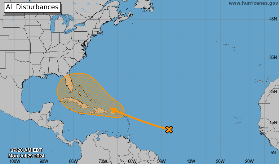 Perturbación tropical que se dirige a Florida tiene un 50 % de probabilidad de desarrollo