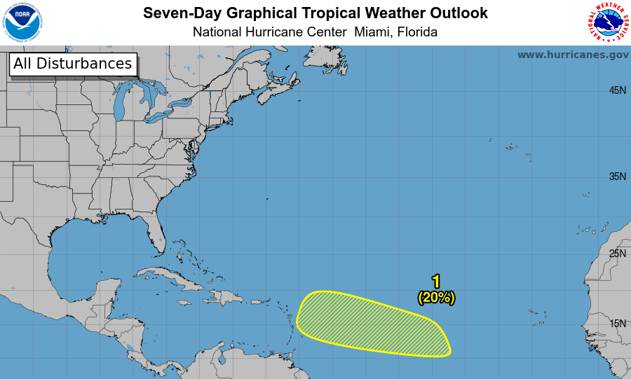 NHC vigila 2 perturbaciones tropicales en el Atlántico con potencial de desarrollo