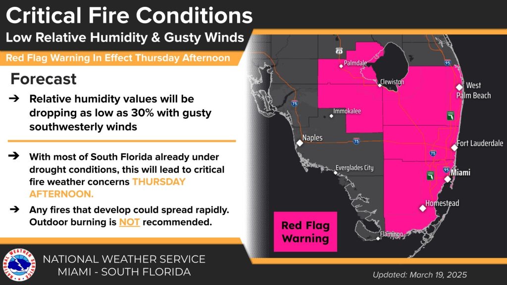 Emiten advertencia de bandera roja para varios condados de Florida Central ante proliferación de incendios